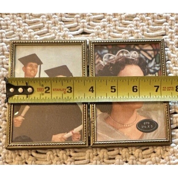 Vintage Gold Metal 3 1/2x5” Photo Frame Bifold Gold Embellished trim on front - Picture 8 of 8